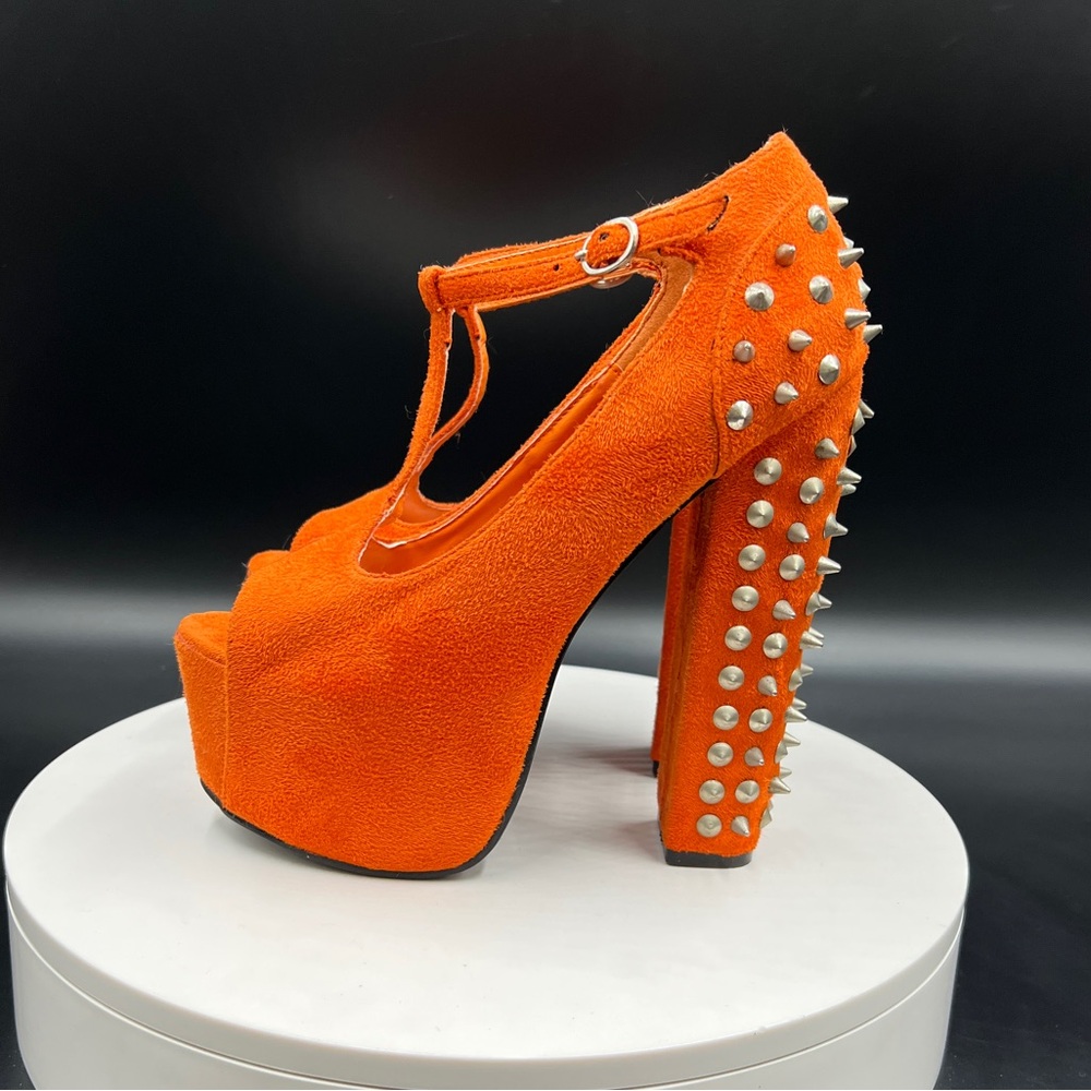 TRAFFIC Orange Studded Platform Heels